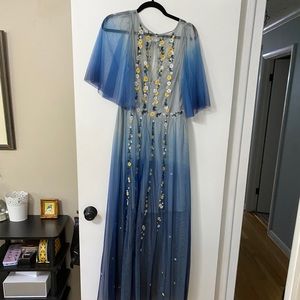 Women's Blue Amana Embroidered Ombre Maxi Dress